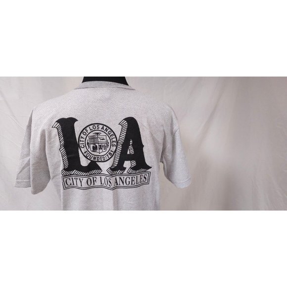 4CO Mens Large Grey Octagon Pattern City Of Los Angeles Short Sleeve Polo Shirt - Picture 11 of 15